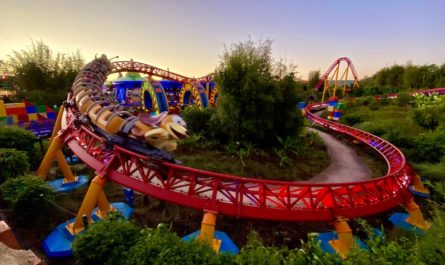 Slinky Dog Dash at sunrise in Toy Story Land