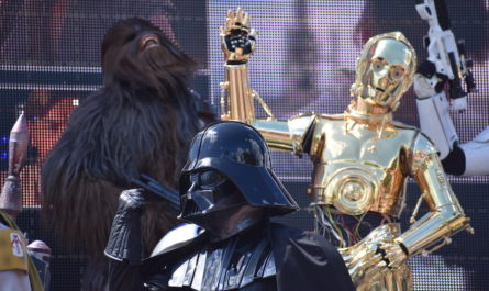 Darth Vader, Chewbacca, and C-3PO in Star Wars: A Galaxy Far, Far Away Show at Disney's Hollywood Studios