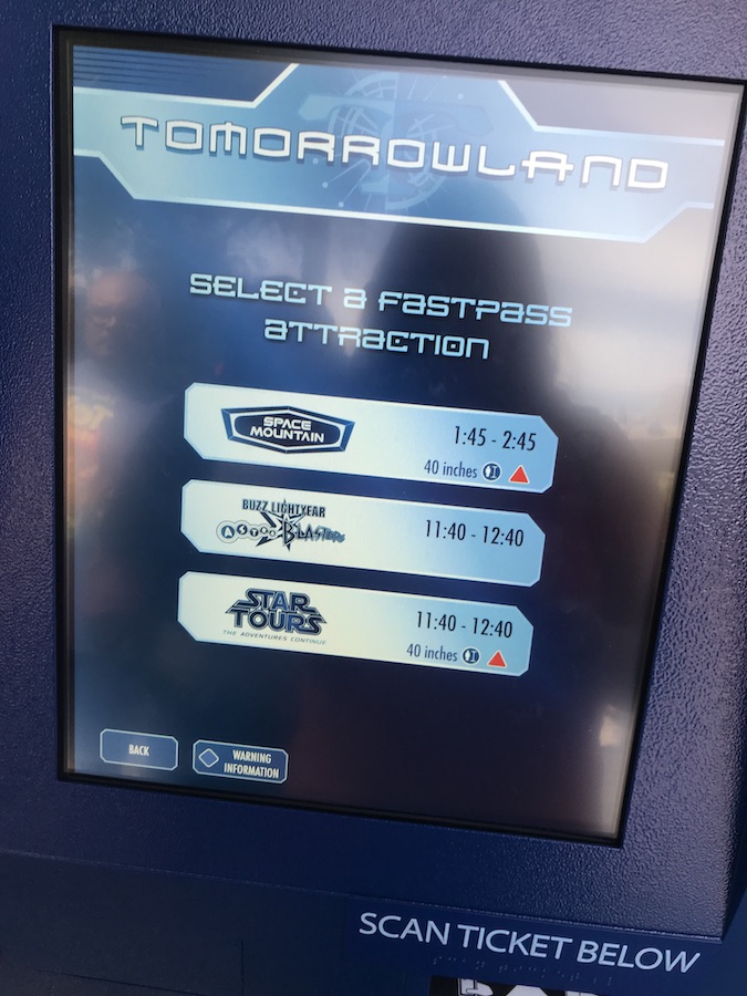 Tomorrowland FastPass Touchscreen Kiosk