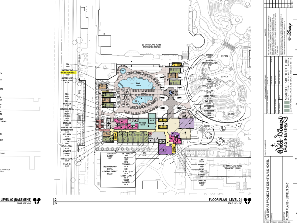 Disneyland Hotel DVC Tower water feature plans