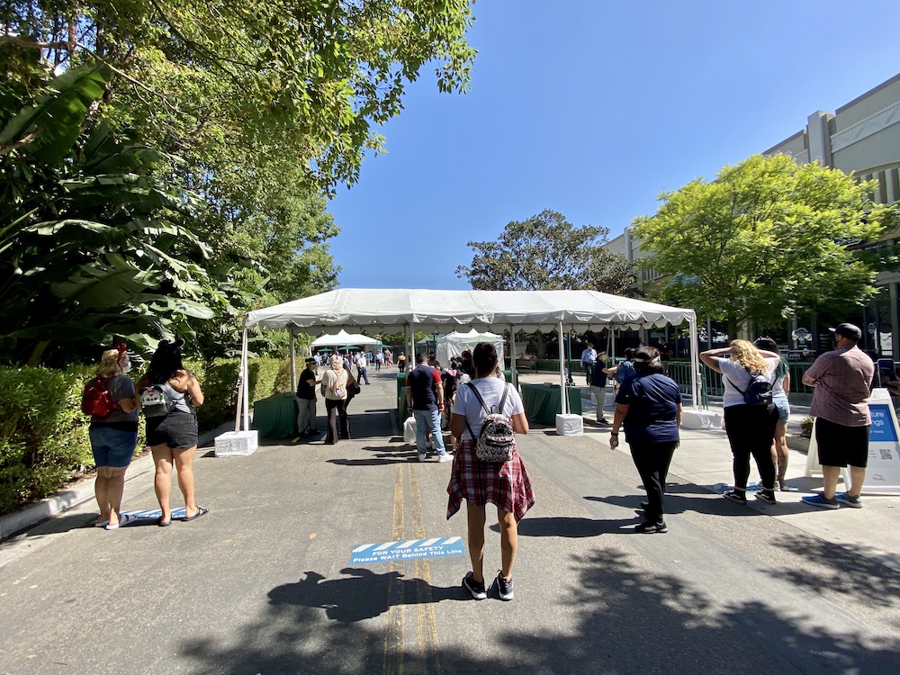 Temperature check tents outside of Downtown Disney in the Disneyland Resort