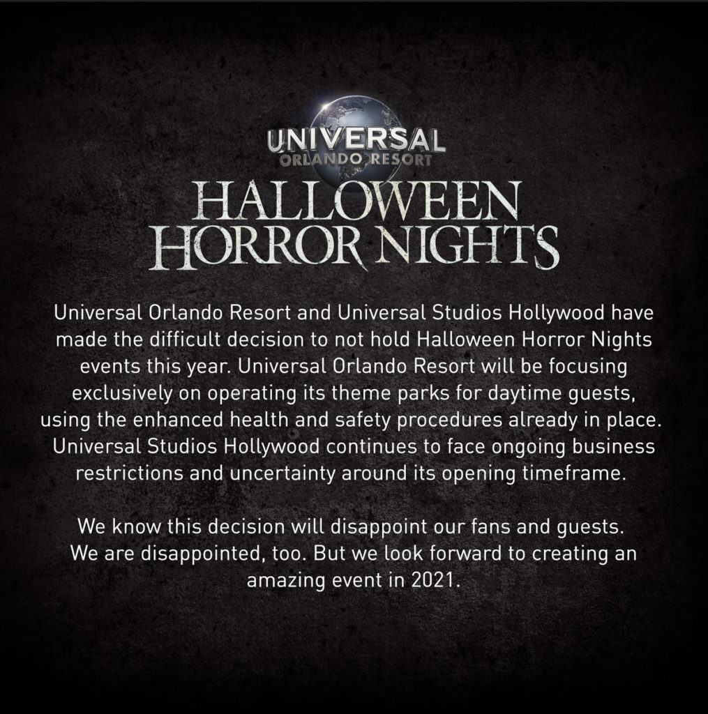 Halloween Horror Nights Cancelled for 2020