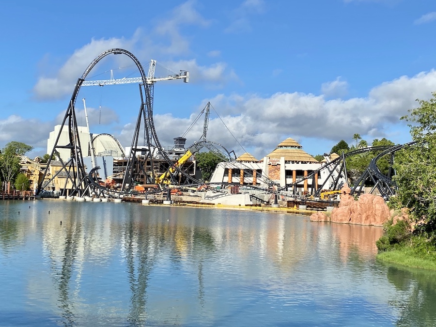 Velocicoaster Jurassic Park Island construction at Islands of Adventure