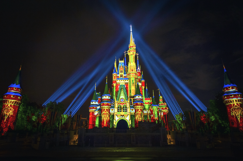 Cinderella at Night with Holiday Projections ©Disney