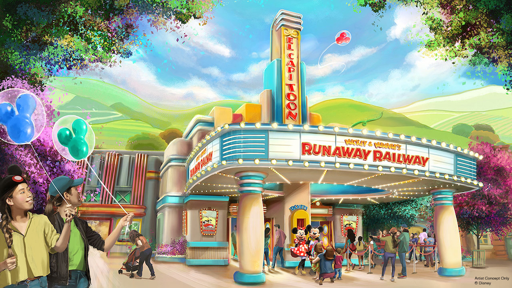 Mickey & Minnie's Runaway Railway entrance concept art for Disneyland