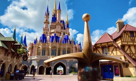 The Sword in the Stone gleams in front of Cinderella Castle