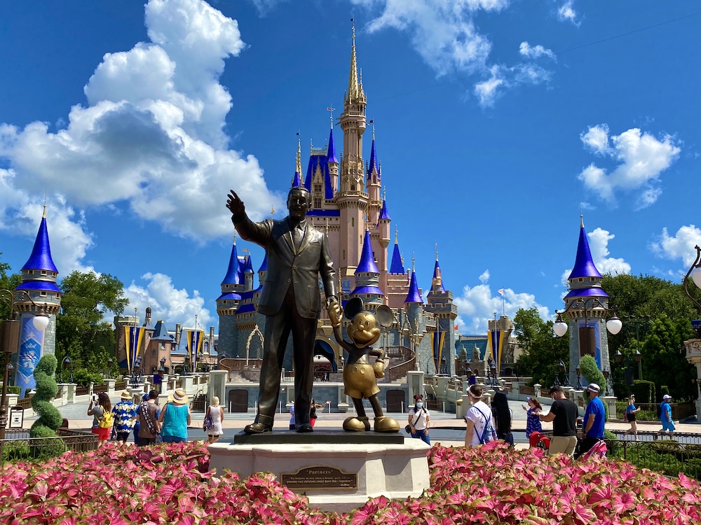 The Partner Statue at the Magic Kingdom in front of Cinderella Castle