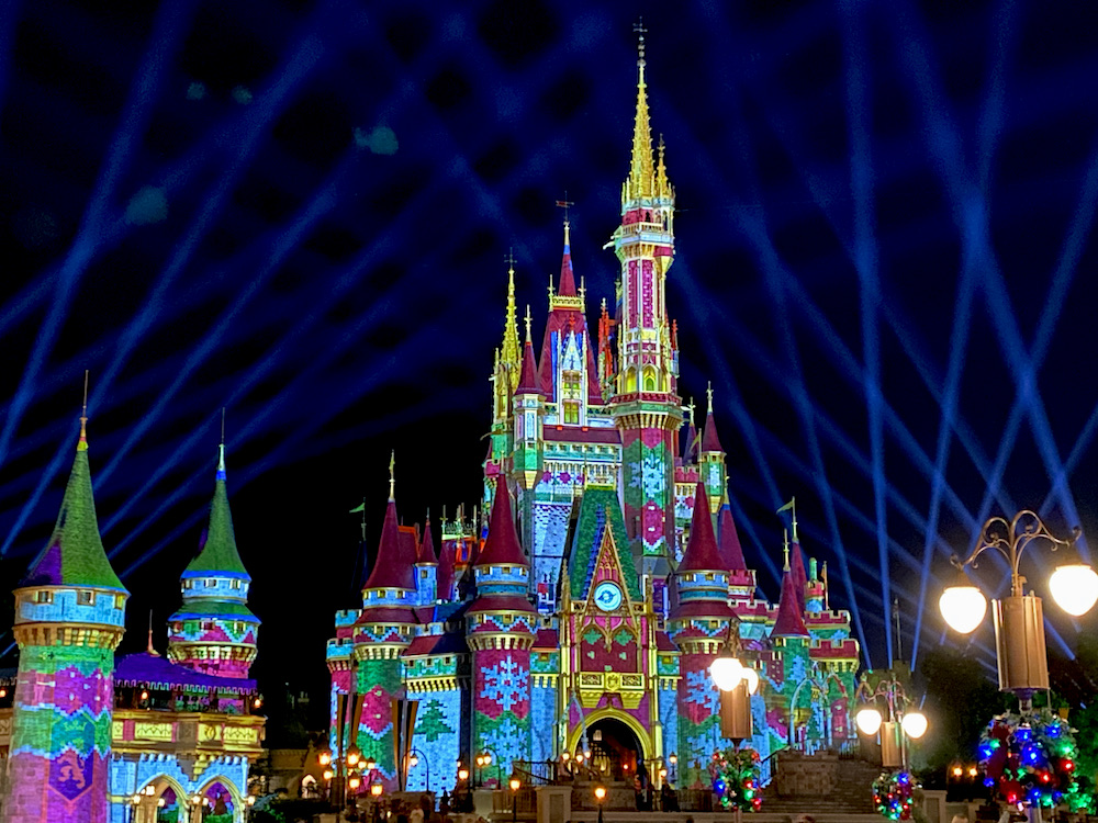Cinderella Castle holiday projection lights
