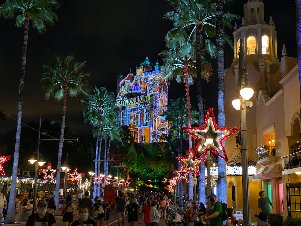 Disney's Hollywood Studios Tower of Terror Holiday lights