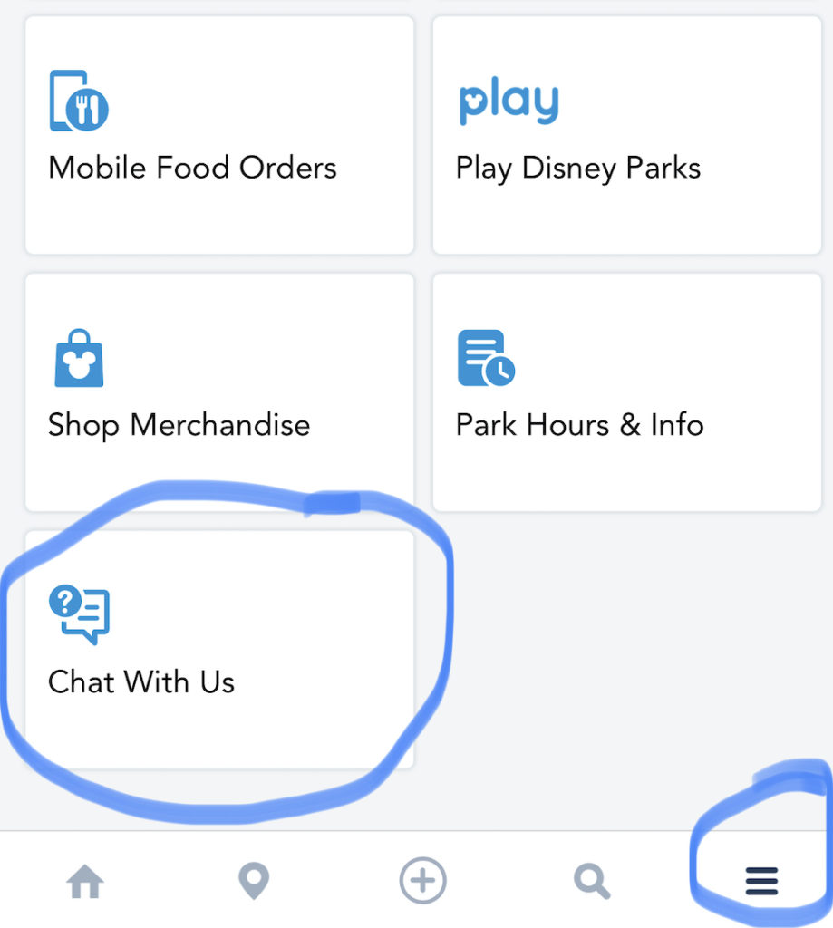 Disneyland find Chat With Us feature