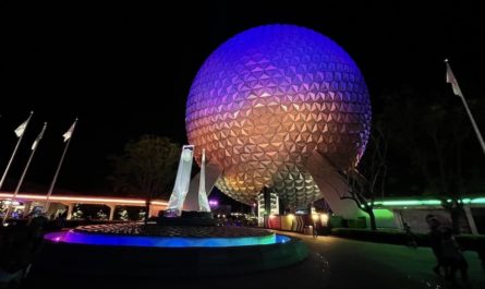 Spaceship Earth in Epcot at night