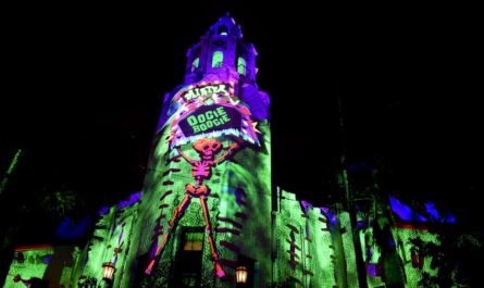 Carthay Circle projections during Oogie Boogie Bash 2019