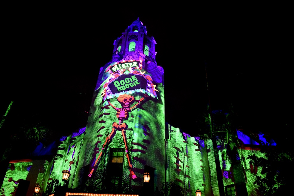 Carthay Circle projections during Oogie Boogie Bash 2019