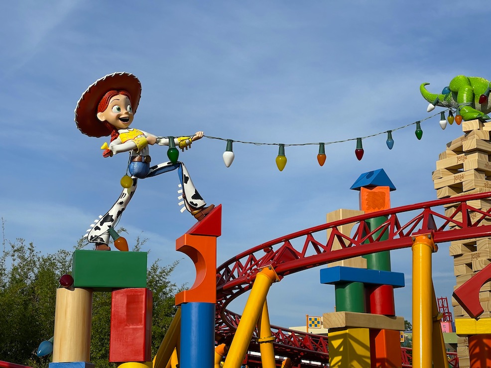 Jessie atop Slinky Dog Dash in Toy Story Land